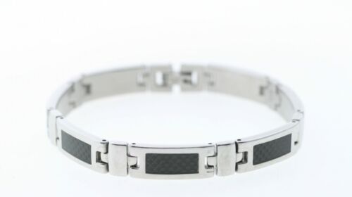 Men's Stainless Steel 9mm Black Carbon Fiber Inlay Bracelet 