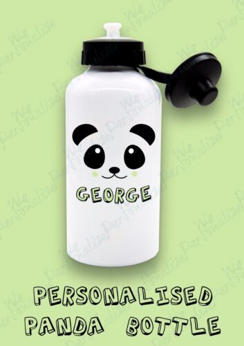 PERSONALISED  Water Bottle Kawaii Cute Panda Bear Kids your own Name unique 
