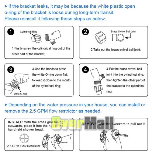 5 Sprays Shower Base Head Hand Held High-Pressure Bathroom Set+1.5m Hose+Holder