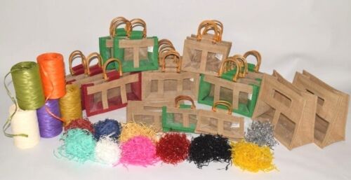 Small Jute Hessian bags Synthetic Raffia Ribbon Shredded Paper Gift Packing