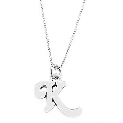 LETTER K CHARM WITH BOX CHAIN NECKLACE STERLING SILVER INITIAL 