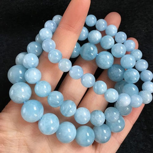 8//10//12MM Naturel Bleu Aigue-marine RONDE pierres précieuses perles stretch bracelet jonc