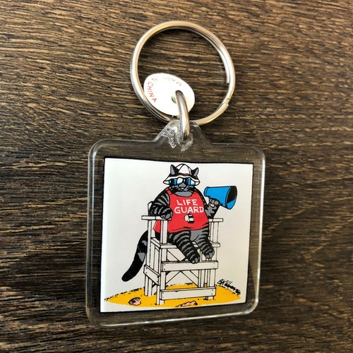 Kliban Cat Key Chain Acrylic Lifeguard Vintage