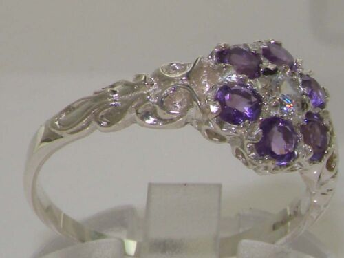 Details about   Victorian Solid 925 Sterling Silver Natural Amethyst & Diamond Daisy Ring 