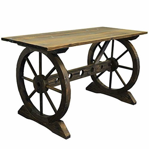 Rustic Garden Table Outdoor Vintage Patio Dinner Yard Backyard Cart Wheels New