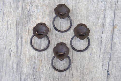 VINTAGE Victorian Lion Head Iron Drawer Dresser Chest Ring Pull drop handle 4pcs