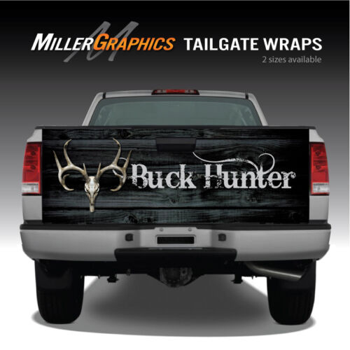 Buck Hunter Deer Skull Black Distressed Wood Truck Tailgate Graphic Decal Wrap
