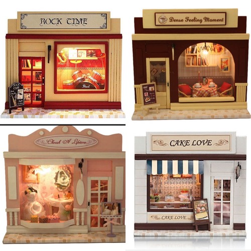 BRAND NEW DIY Miniature Craft Kit Dollhouse Room Box Scenery Shops with Light