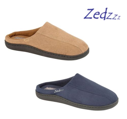 ZEDZZZ Mens Synthetic Suede Mule Slippers Lightweight Sole Light Brown or Navy