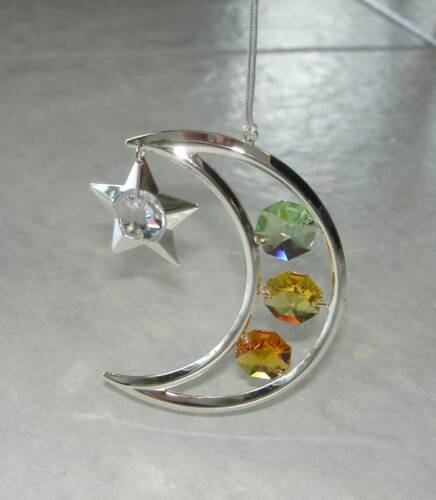 MOON /& STAR~SILVER PLATED FIGURINE MADE WITH BEST~*~AUSTRIAN CRYSTALS~*~