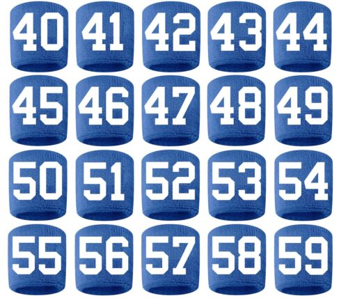 #40-59 Number Sweatband Wristband Football Baseball Basketball Royal Blue White