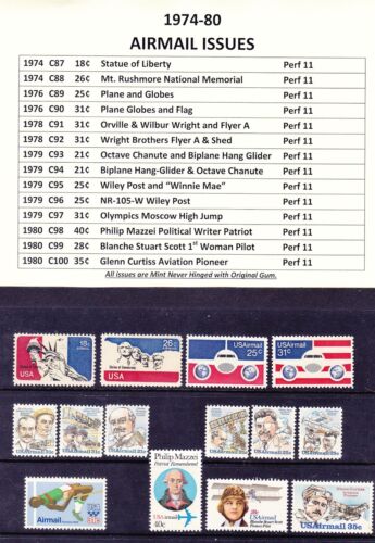 1974-80 Airmail Year Sets Full Years of 14 Stamp Issues MNH OG