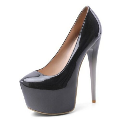 Details about  / Sexy Women Stitching Color Round Very High Heel Platform Ankle Strap Pumps Shoes