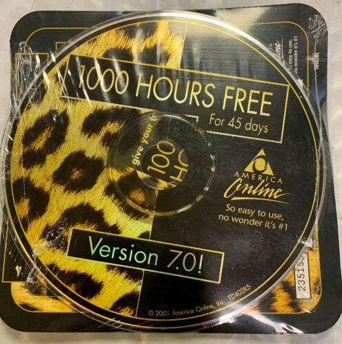 AOL 7.0 America Online Vintage Disc 1000 Free Hours CHEETAH New Disk Sealed 