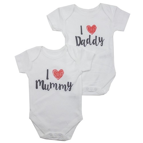 Ex Store Baby Boy Girl 2 Pack I Love Mummy Daddy Bodysuit Vests N//B 0 3 6 9 12