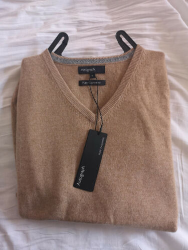 M/&s autographe homme camel col V pure Cashmere Pull Taille M Bnwt