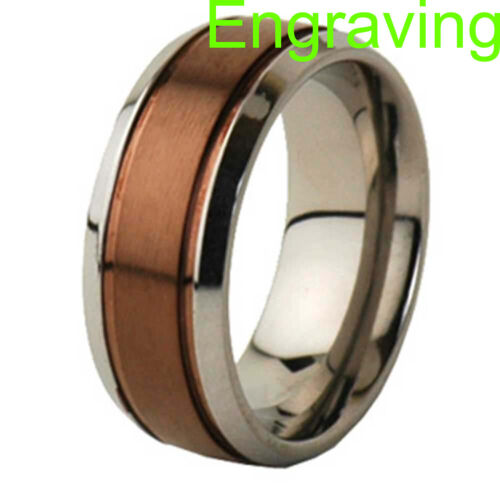 Details about   8mm Men Jewelry Brushed Top Coffee Color Titanium Step Edge Wedding Band 