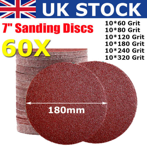 60PCS 180mm Sanding Discs 7 inch Sandpaper Pads Hook and Loop 60 80 120-320 Grit