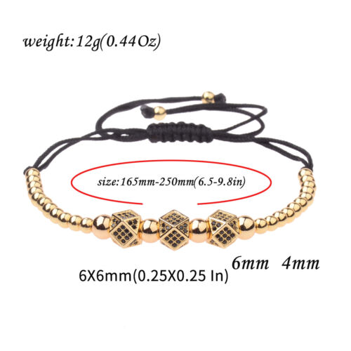Fashion Men/'s Micro Pave CZ Ball Crown Braided Adjustable Copper Beads Bracelets
