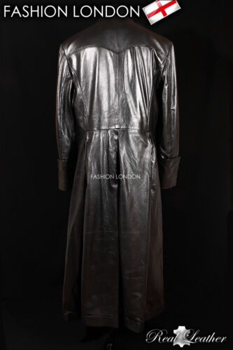 'MORPHEUS' Black Men's Lambskin Full-Length Leather Long Trench Coat Jacket 