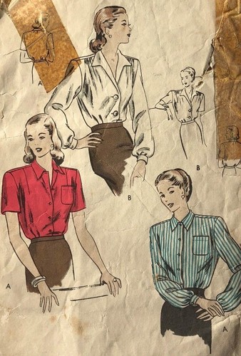 1940 Vintage Vogue Sewing Pattern chemisier 5687 Daisys Wartime 1940 S