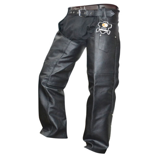 Unisex Genuine Leather Black Motorcycle Chap Biker All Sizes Customized Length