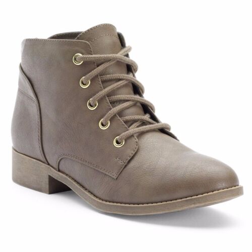 Candie's Lace-Up Ankle Boots Black or Taupe Faux Leather Womens 7-10 NEW $59.99 