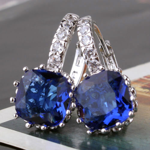 18CT FREE  GIFT BAG Sapphire Blue Gold filled Earrings Birthday Gift for Women 
