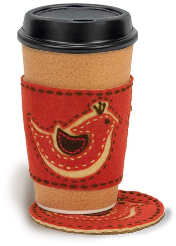 Applique /& Embroidery Kit ~ Red Bird Coaster /& Coffee Cup Cozy #72-73582