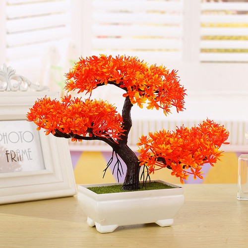 1Pc Artificial Plant Greeting Pine Bonsai Tree in Square Pot Office Home Decor