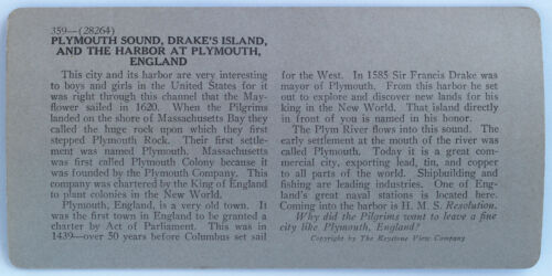 Keystone Stereoview Plymouth Sound//Island//Ship England of Education Set #359 B