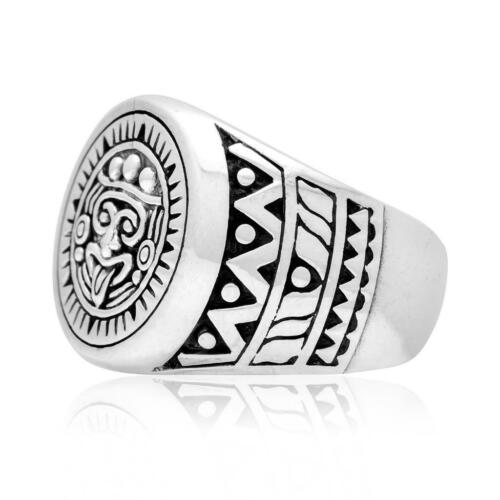 925 Sterling Silver Seal of Mayan Calendar Aztec Inca Tribal Style Ring 