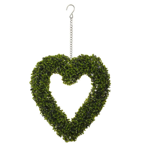 Topiary Heart Shape Boxwood Wreath Artificial Green Hanging Grass Garland Home