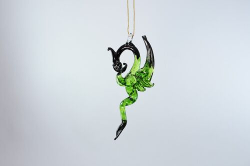 Hanging Green and Black Dragon of Blown Glass Crystal