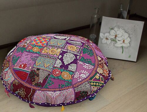 18/" Indian Handmade Vintage Round Floor Patchwork Pillow Bohemian Cushion Cover