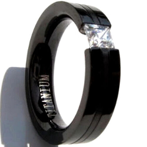 size # 11 Black Plated TITANIUM TENSION RING with 4mm CZ and Grooved Accent