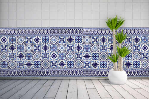 Walplus Blue Tile Granada Wall Sticker Decal Size: 10m x 10cm @ 24pcs