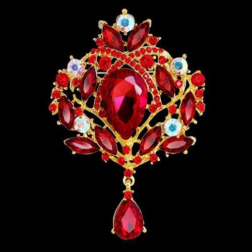 CRYSTAL VINTAGE BROOCHES WOMEN EXTRA ANTIQUE GOLD SILVER DIAMANTE PIN VERY LARGE