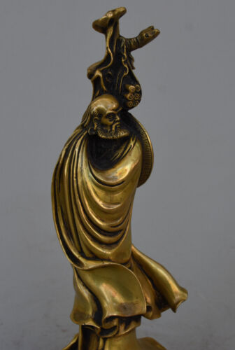 Chinese Brass Carved Arhat Damo Bodhidharma Dharma Buddha Statue