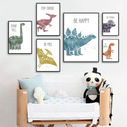 Cute Dinosaur Cartoon Poster Print Wall Art Canvas Painting Baby Kids Room Decor 