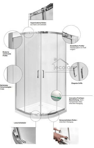 90 165 cm MO Duschkabine Duschabtrennung Dusche Glas transparent Viereck 80 