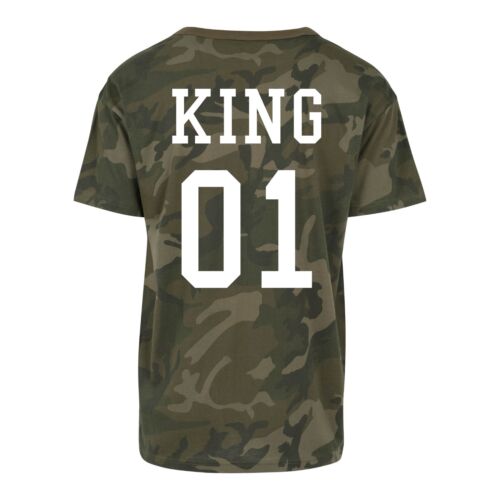 KING 01 QUEEN 01 Paar T-Shirts Camouflage Look Pärchen Shirt Couple Army Love