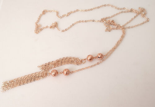 Stunning 30" long ROSE GOLD tone knotted lariat chain & tassel pendant necklace 