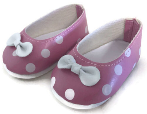 18 inch Doll Shoes fits American Girl Clothes Pink with White Polka Dot Flats