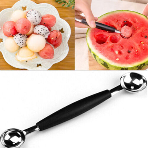 1PC Double-end Stainless Steel Melon Ice Cream Baller Scoop Fruit Spoon OuYU