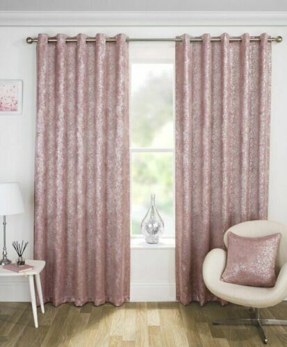 4 Sizes New BLUSH PINK SHIMMER METALLIC Ready Made Block Out Thermal Curtains