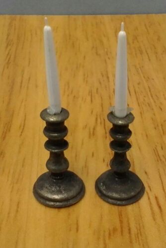 Dollhouse Minature Harmony Forge Handcrafted Pewter set Candlesticks circa 1720