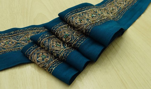 Vintage saree Border Indian Sari Trim Embroidered Blue Ribbon Lace Sewing 1Yd.