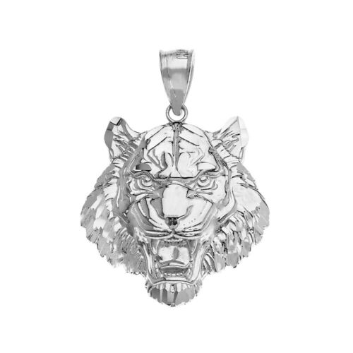 Sterling Silver Men's Roaring Tiger Small Large Size Pendant Necklace Medium 