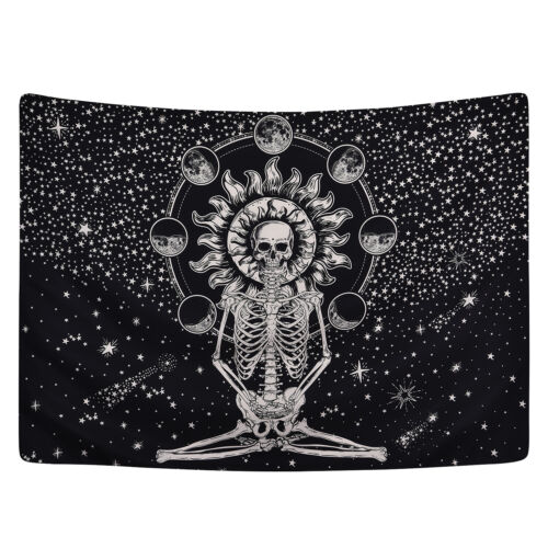 Meditation Skeleton Tapestry Moon Phase Change Wall Hanging Hippie Mandala Decor